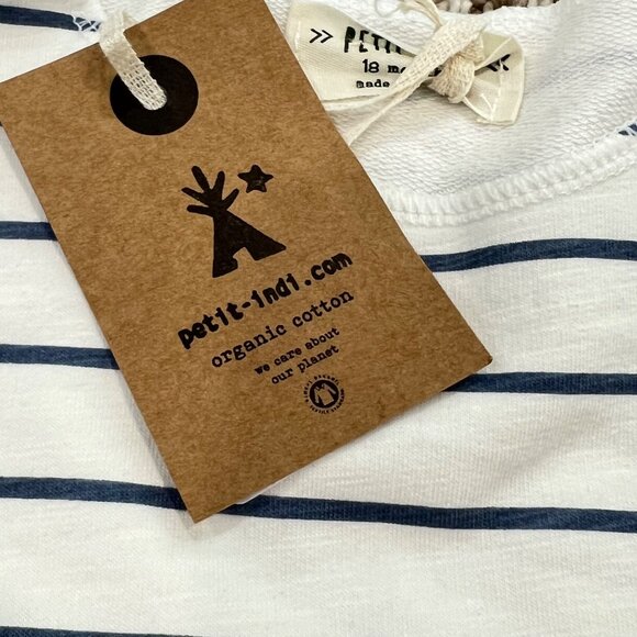 Petit Indi Organic Cotton Striped Long Sleeve Shirt 12-18 Months White & Navy - Picture 6 of 6